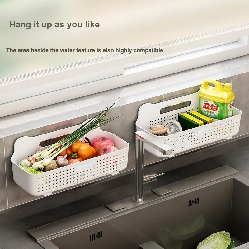JINGLINGLONG Hole Free Storage Rack For Snacks Cosmetics And Multifunctional Bedside Wall Mounted Basket-3