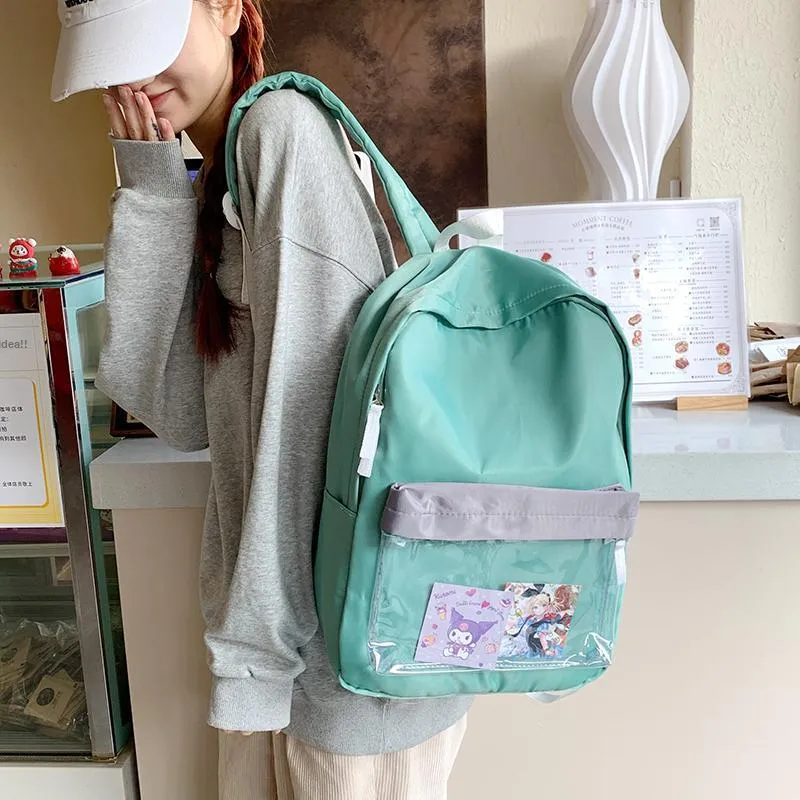Yalu Nylon Backpack Regular Unisex Green/Light Blue/Pink-10