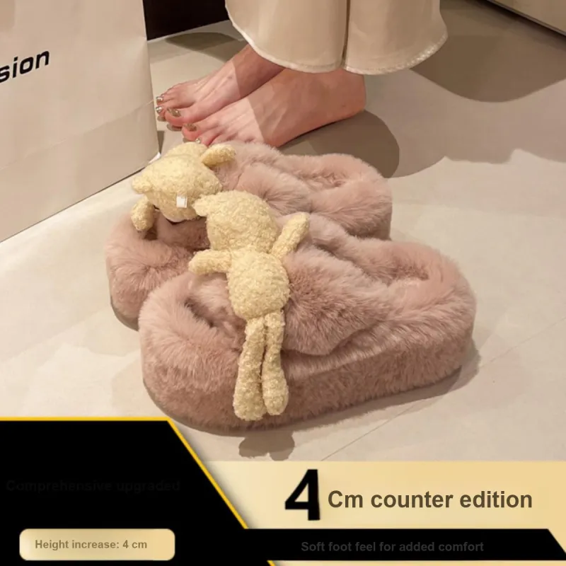 Meter Cute Cartoon Platform Fuzzy Slippers For Women's Fall And Winter Home Comfortable Platform Cotton Slipper-5