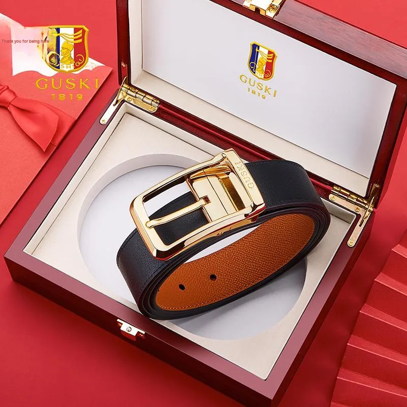 GUSKI Cow Leather Leather Belts Men's Width  3.5cm-13