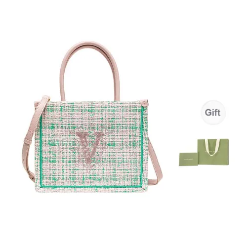 VANESSA HOGAN Fabric Tote Handbag Medium Size Women's Pink Green
