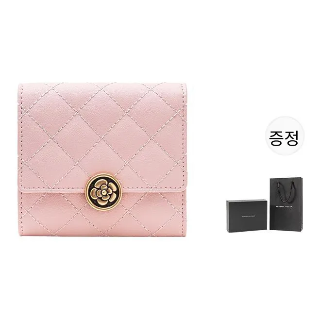 VANESSA HOGAN Lingge Series Cow Leather Wallet Small Size Women's Pink/Black