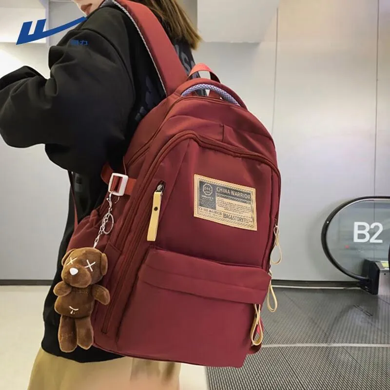 Warrior Nylon Backpack Large Size Unisex Fashion Burgundy/White/Black-2