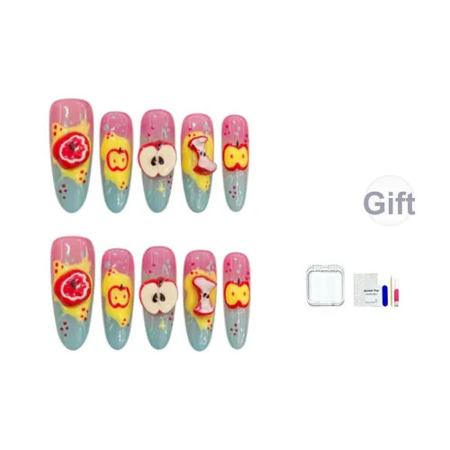 JINGCHANXUE [Зеленое яблоко] Хрустальный ручной работы искусственный ногтик Овал Милый Градиентный Мультяшный 16мм