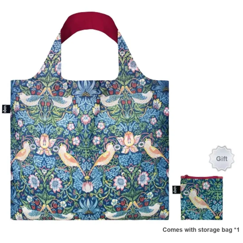 Loqi William Morris Collaboration Recyclable Polyester Shoulder Bag Regular Women's Orchard/Strawberry Thief/Windflower-4