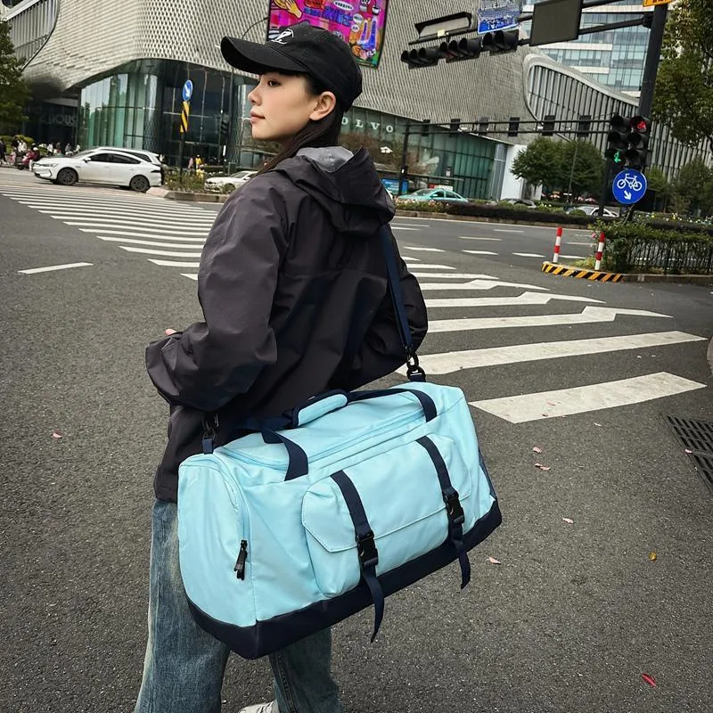 GOBLIN SHARKS 1759 Nylon Gym Bag Large Size Unisex Black/Dark Blue/Light Blue-19
