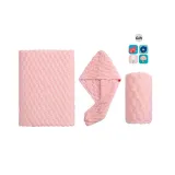 Laundry & Care Three-Piece Set, Pink[Towel+Hair Drying Caps+Bath Towels]with[Seamless Adhesive Hooks, 1 Piece Random]