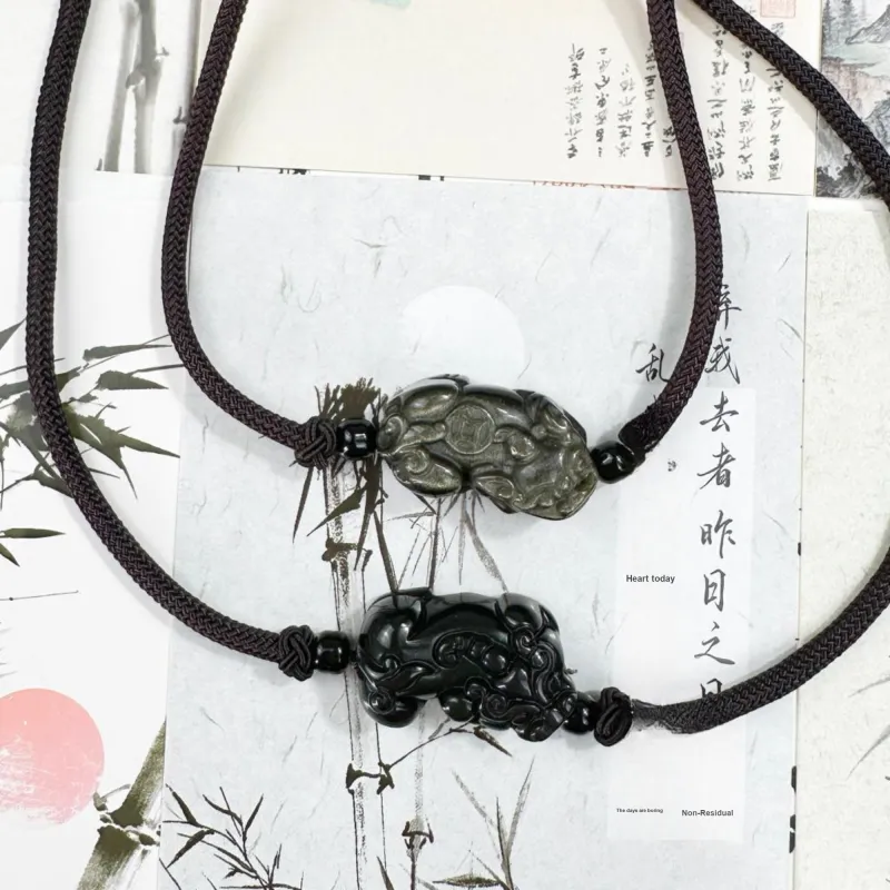 Tang Zhi Obsidian Necklaces Unisex-3