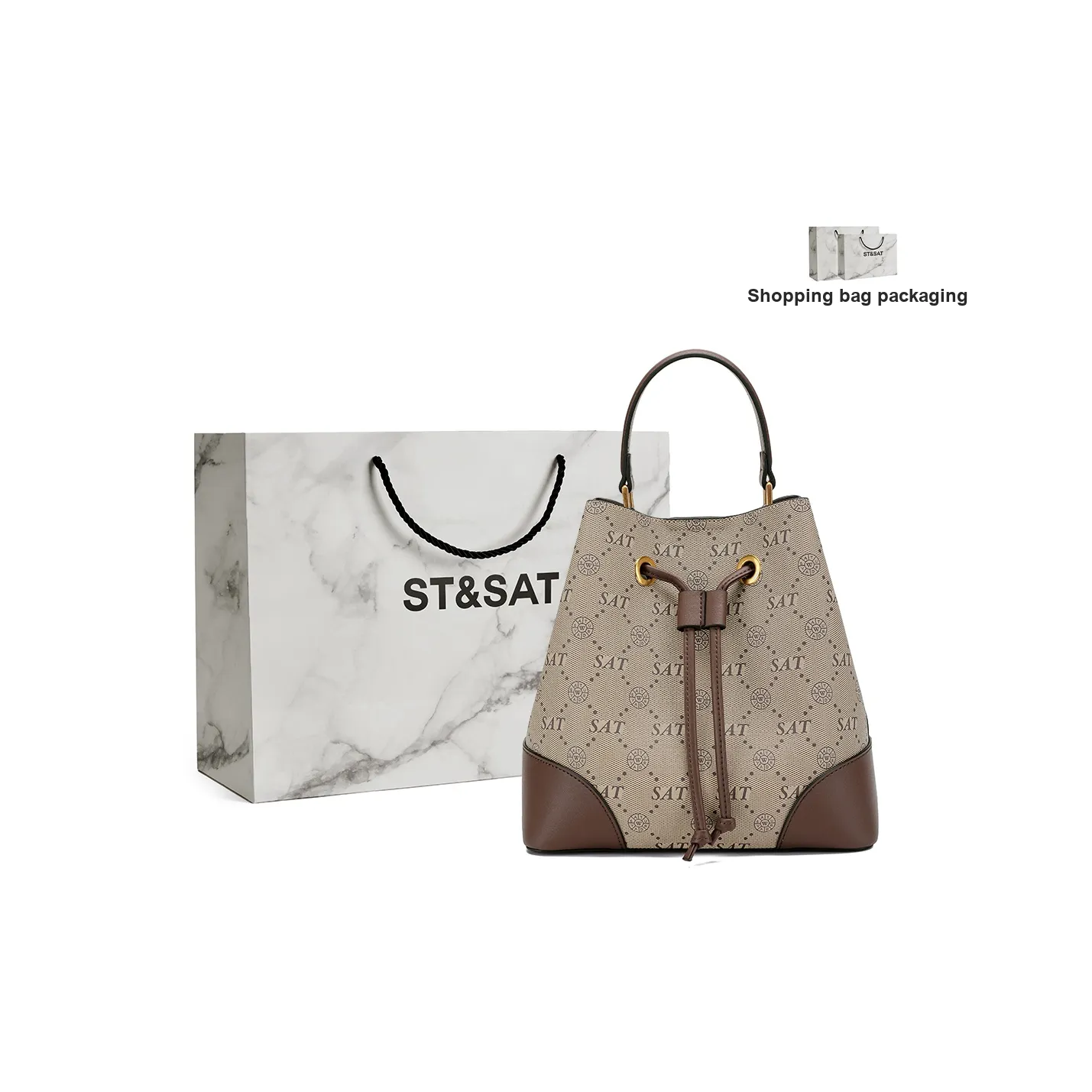 ST&SAT PVC With Synthetic Leather Bucket Bag, One Shoulder Handbag Regular Women's Coffee/Mocha