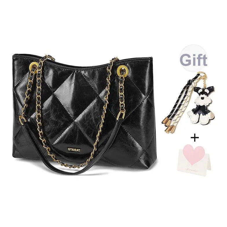 ST SAT Сумка через плечо из коровьей кожи плечевая сумка среднего размера женская черная