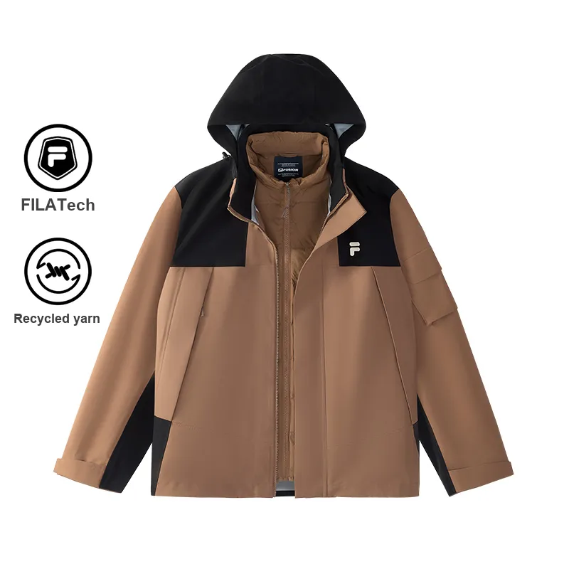 FILA FUSION FOB Warm Water-Repellent Windproof Windbreaker Jacket Unisex 2-Piece Set Mulberry Tree Brown-2