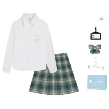 Ice Cream And Whale Uniforms Women's Jingsiyue Shirt+Qingluan Checkered Skirt Comes With Bow Tie+Hanger+School Emblem