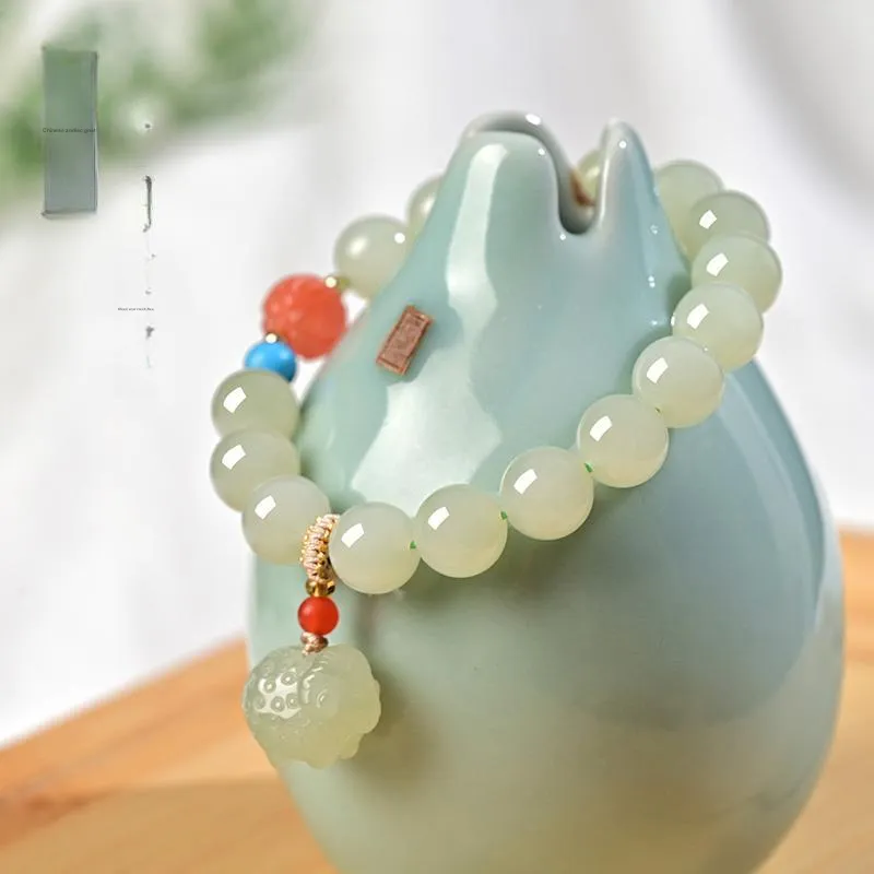 KUNYUYAO Chinese Zodiac Zodiac Year Bead Chain Beaded Bracelet White Jade Unisex-31