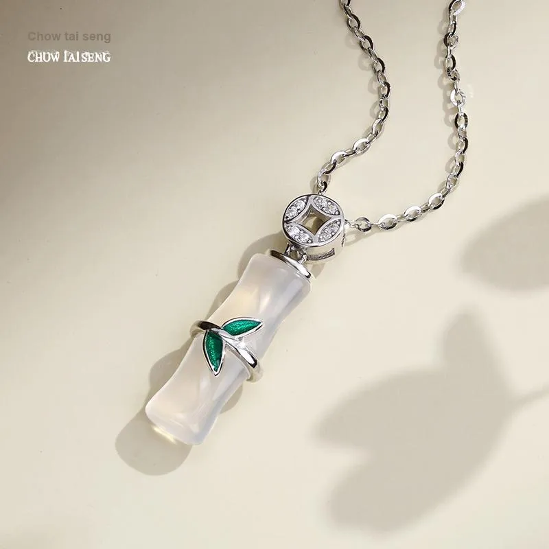 CHOW TAI SENG Chalcedony Bamboo Pendant Necklace Girl Women's-5