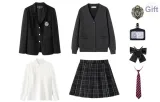 Black Suit+Black Plaid Skirt, Comes with Free Carbon Gray Cardigan+Shirt+Dust Bag+Small Item