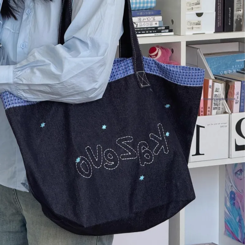 Travel Denim Tote Bag, Shopping Bag, Shoulder Bag Unisex Denim Blue-2