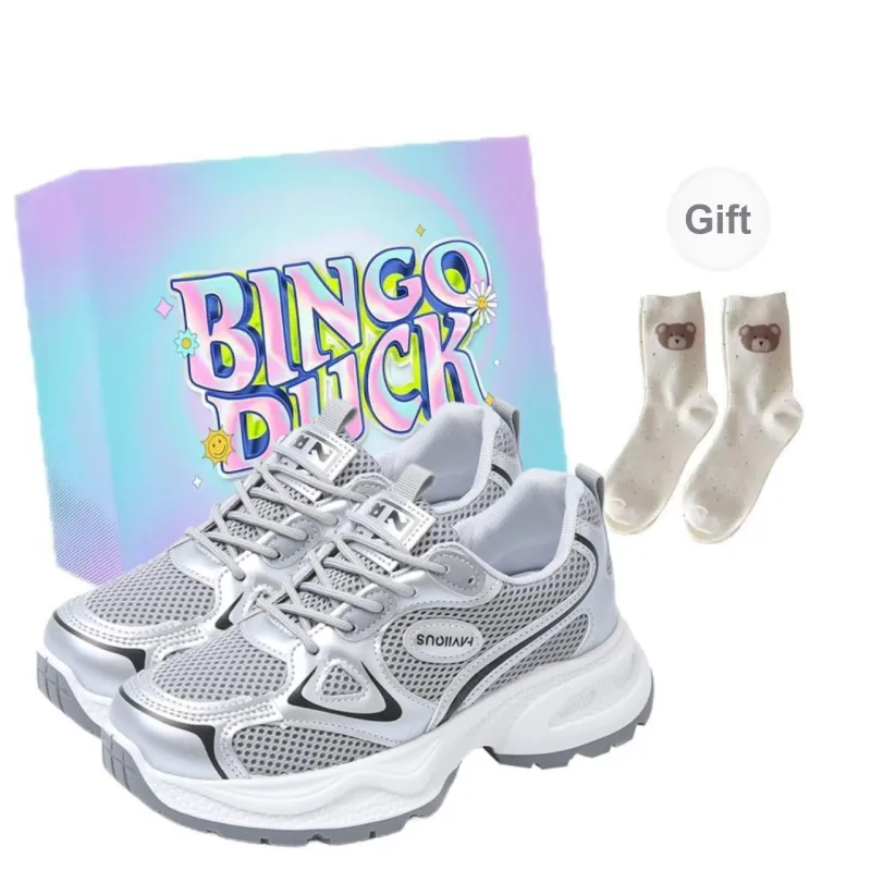 BINGO DUCK Slip Resistant, Height Increasing, And Breathable Low Top Chunky Sneakers Women's-6