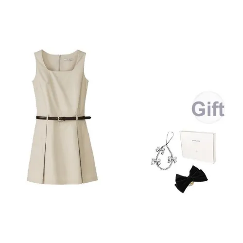 Fstudio Лето Корейский стиль Square Neck Французский Элегантный Минималистский стиль Без рукавов Платье Женские