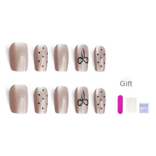 T Z Элегантность Гороховый узор Кошачий глаз Бант False Nail Короткий LADDER Короткий Круглый Укороченный Ледяная прозрачность Телесный Однотонный Flashing