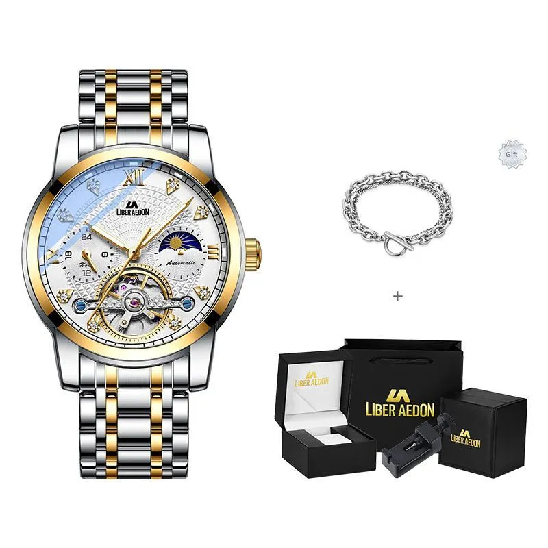 LIBER AEDON Mechanical Movement Stainless Steel Strap Silver Dial Men's Watches-16