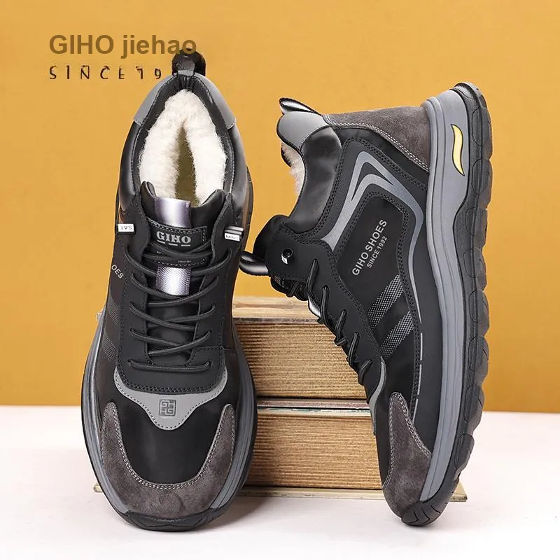 GIHO Insulated Shoe Slip-Resistant Mid-Top Casual Shoes Men's Black-10