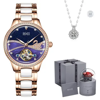 BEXEI Swan Collection Mechanical Movement Ceramic Strap Watch Women's Watch Purple Watch Dial