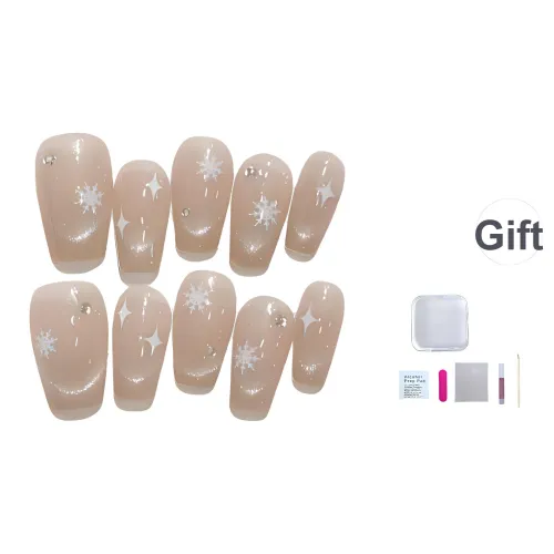 JIDUOMENG Ручная работа False Nail Plates Pure Элегантность Snowflake Кошачий глаз French Четырехконечная Звезда Съемный