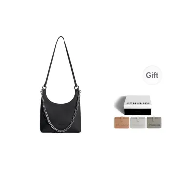 Cthulhu Top Grain Cow Leather Detachable Strap Chain Shoulder Bag Medium Size Women's Blue/Black