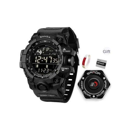 Sanda Electronic Механизм TPU Ремешок Часы Мужские Черный Циферблат