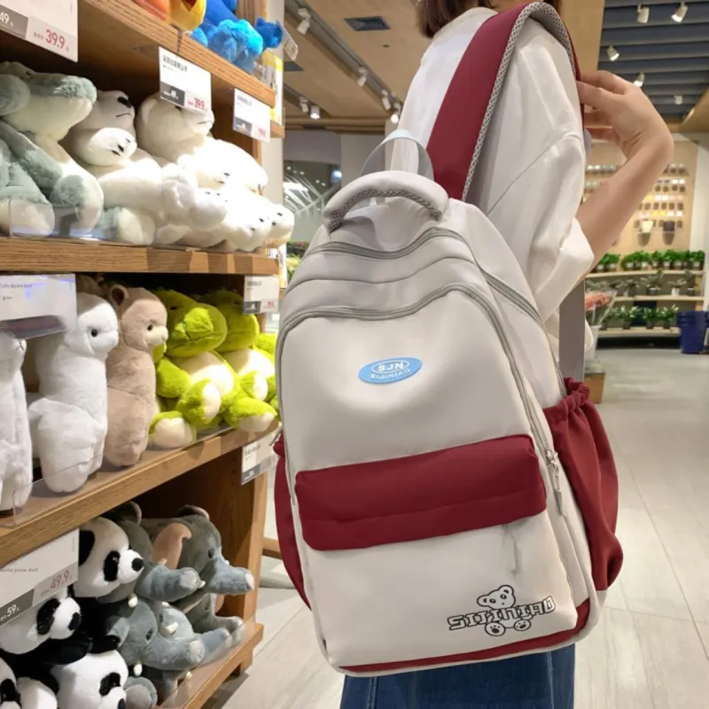 MOK Nylon Backpack Unisex Gray/Black/Red/Khaki/Blue-3