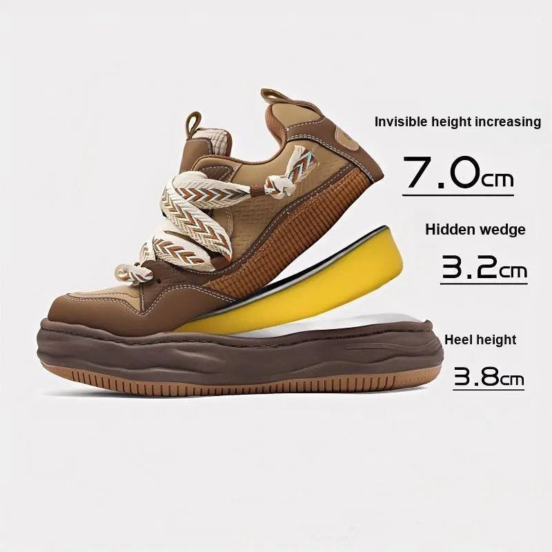 Hip Speed Height Increasing Low Top Skateboard Shoes Unisex Dark Brown-1