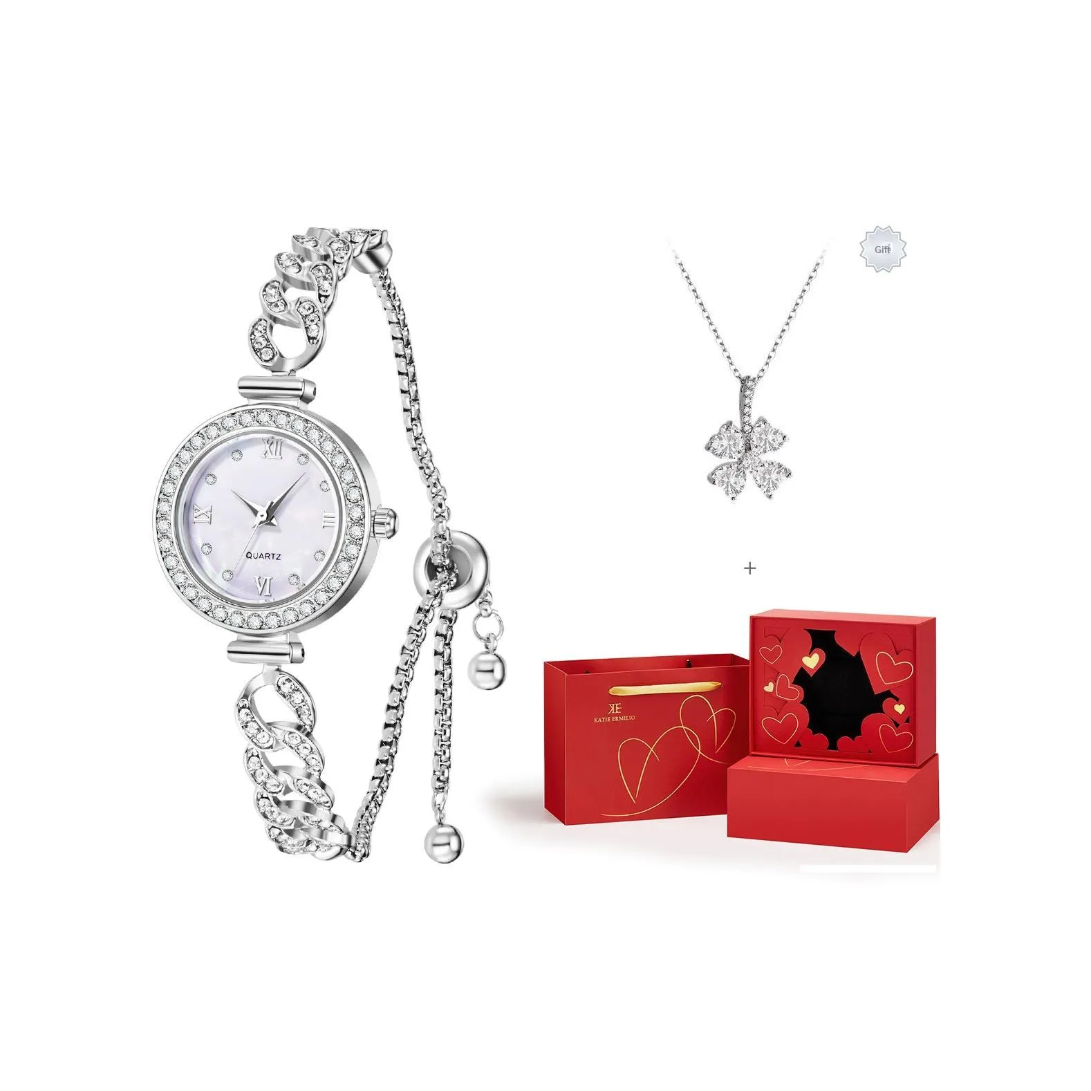 Katie Ermilio Наручные часы Кварцевый механизм Матиальная раковина Циферблат часов Цвет Женские часы Коробка признания в любви