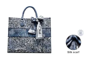 FION Clever Brocade Series Fabric Handbag Regular Women's Dark Blue