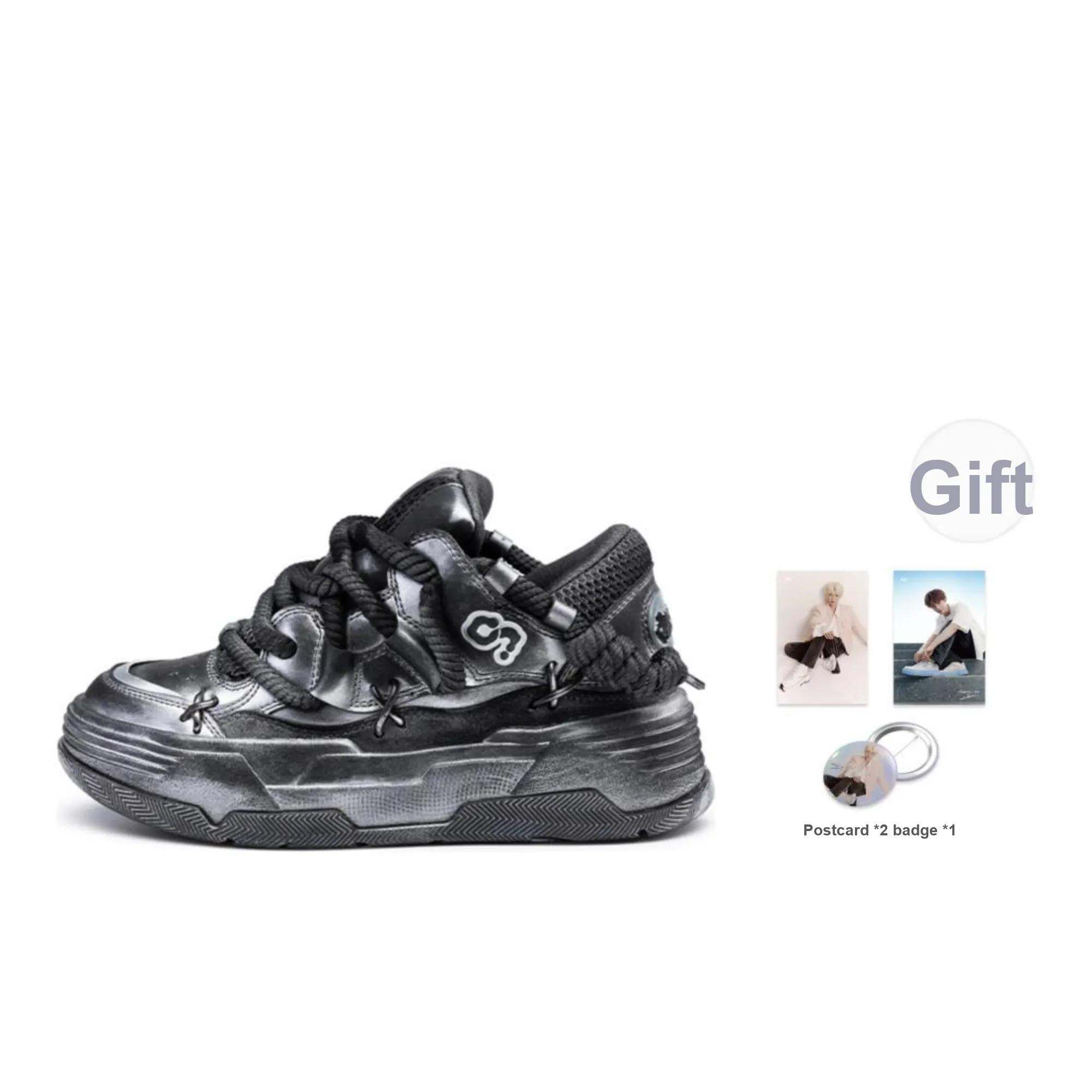 CN Skate Height Increasing Wear-Resistant Lightweight Slip-Resistant Low-Top Skateboard Shoes Unisex Silver Black