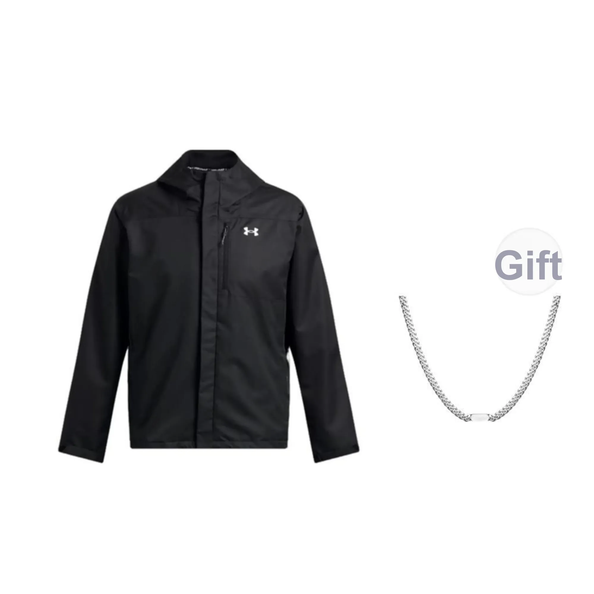 Under Armour Water Resistant Windproof Wear Resistant Windbreaker Jacket Men's Black Comes With Necklace