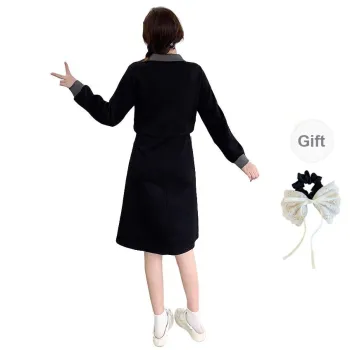 PAVEA Long Sleeved Dress Women's Black+Bowknot Hair Tie Comes With
