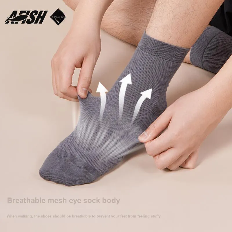 AFISH Mid Calf Socks Men's 5 Pack Shopping Bag-1