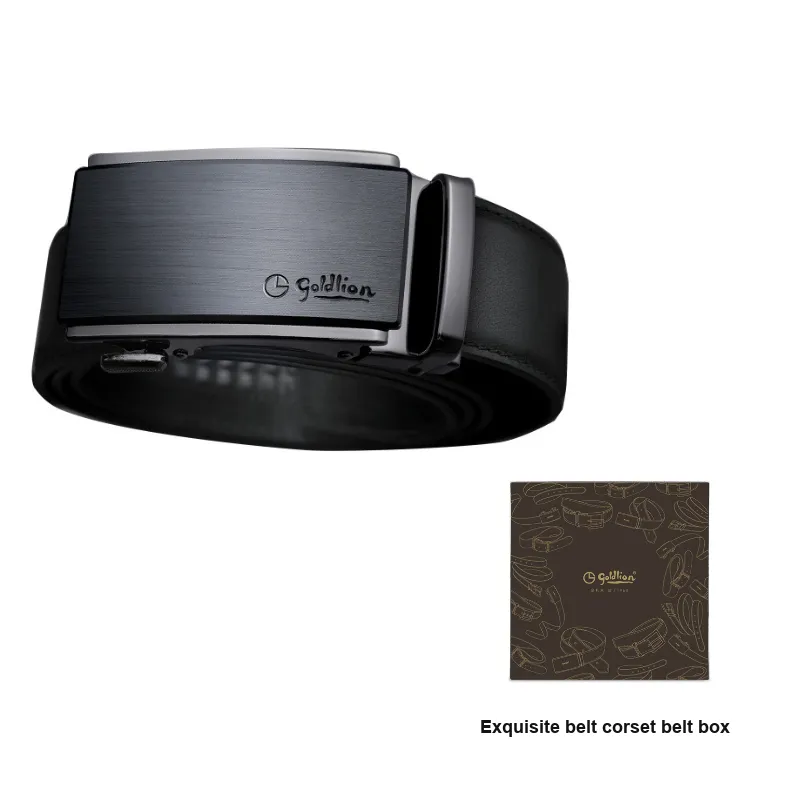 GOLDLION Top Grain Cow Leather Belts Unisex Black 3.5CM-1