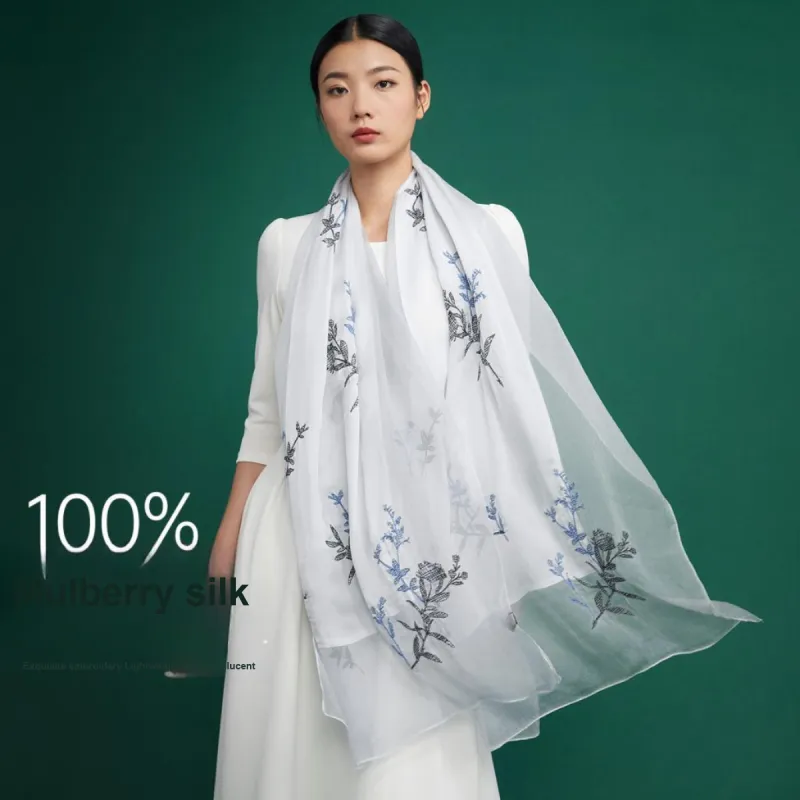 Red Bean Mulberry Silk Scarves Women's-1