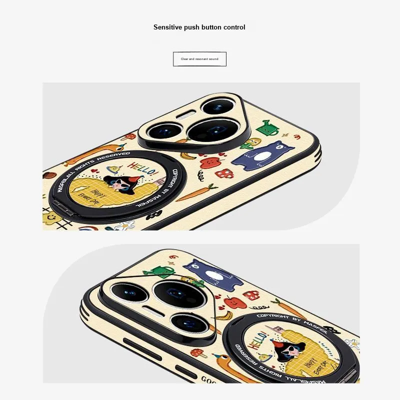 Marsfield TPU Material 360 Rotating Magnetic Stand, Side Textured Leather Phone Cases Compatibility Huawei P70/P70 Pro-5
