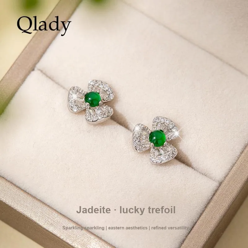 QLADY Ice Type Jadeite Stud Earrings Women's-2