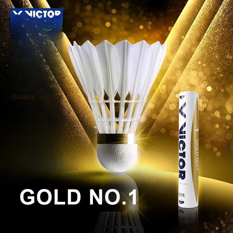 VICTOR Golden Yellow Collection Duck Feather Shuttlecock 12 Pack Water Duck Feather All-Round Duck Feather Shuttlecocks-1