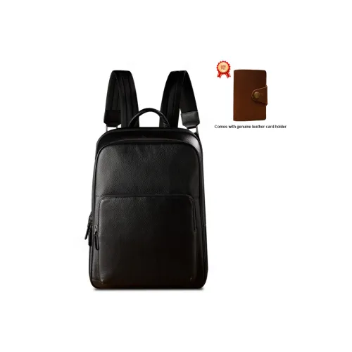 Simple Nature Лицевая коровья кожа Ноутбук Рюкзак Большой Мужской Черный