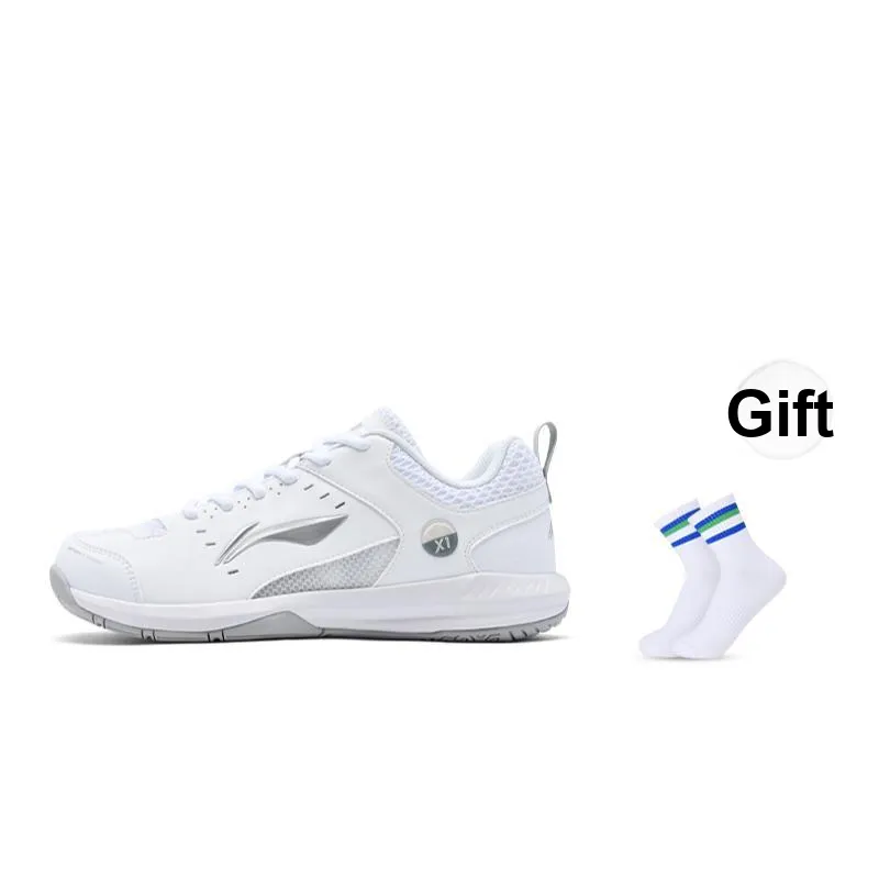 LiNing Feather Slip Resistant Breathable Lightweight Low Top Badminton Shoes Unisex White Silver-8