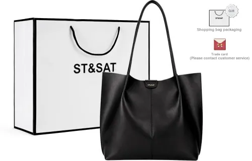 ST&SAT Cow Leather Tote Bag, Shoulder Bag, Handbag Regular Women's Black/Brown