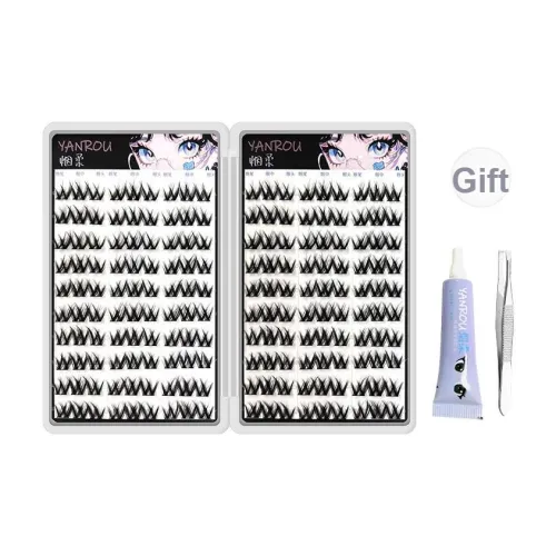 YANROU Норковый мех Маленький цветок Кудрявый Накладные ресницы Сегментированные Один кластер Клей Натуральный Укрепляющий Стиль