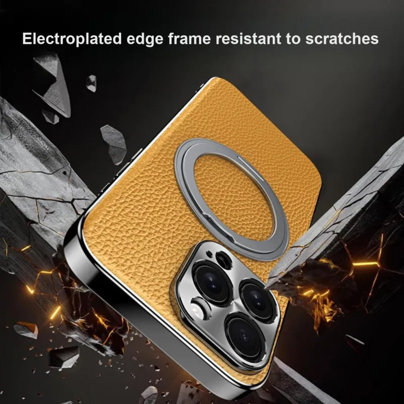 Record Star Leather Material Rotating Stand, Electroplated ToGo Phone Cases Compatibility IPhone16ProMa Business Formal-5