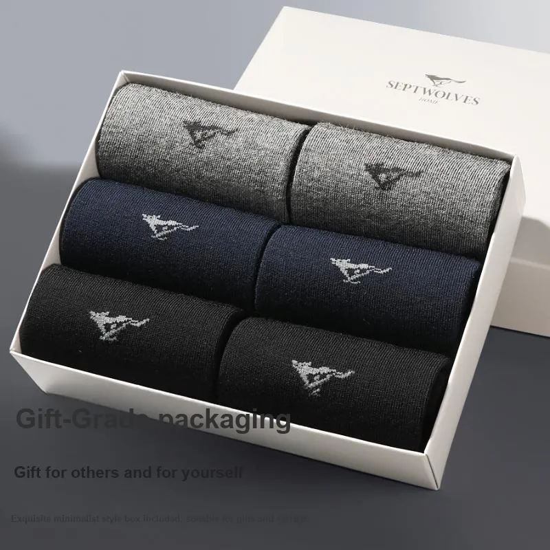 SEPTWOLVES Mid Calf Socks Men's 6 Pairs Gift Box Sets+Shopping Bag-0