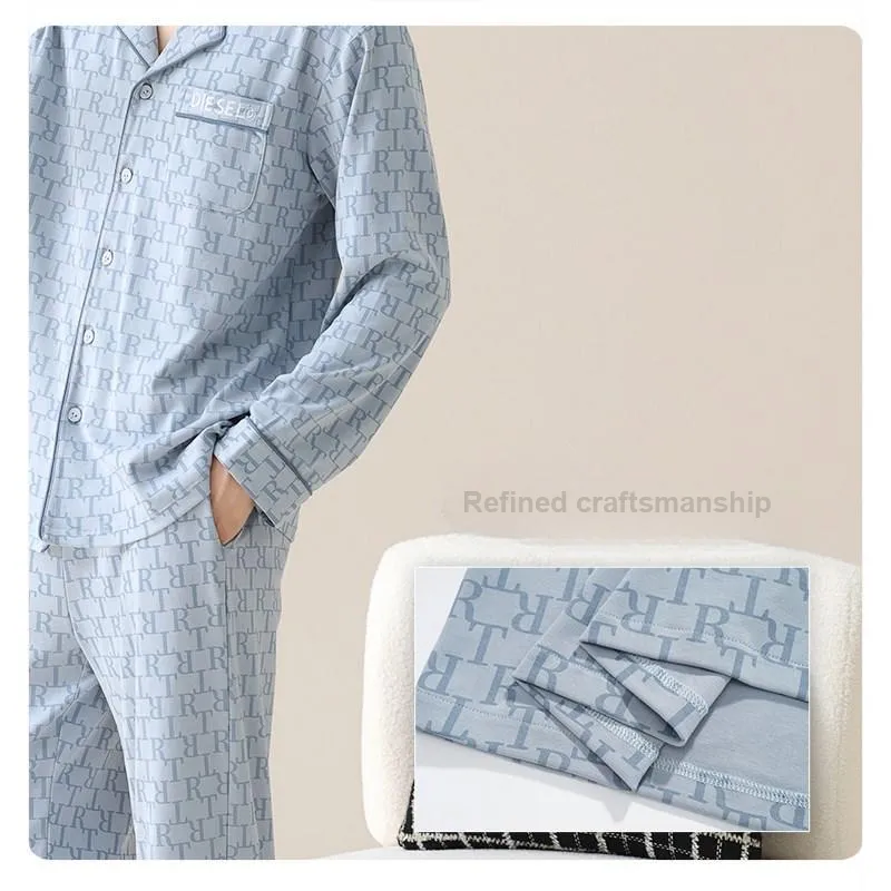 UAVAE Pajama Set Men's Light Blue-5
