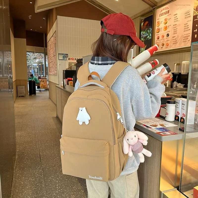 XIANGSU Nylon Backpack Regular Unisex Red/Brown/White/Pink/Black-7